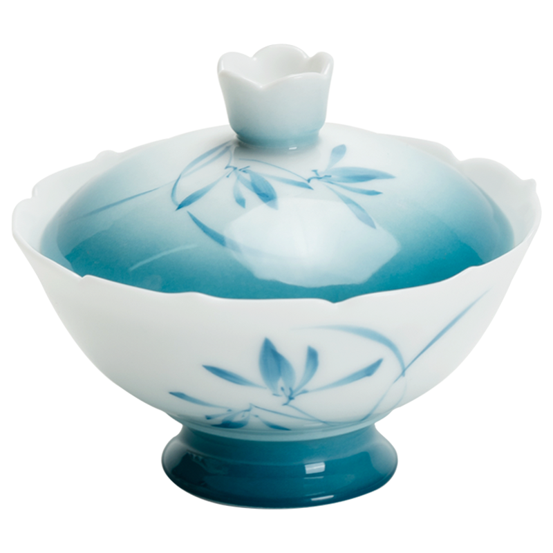 Hand Painted Butterfly Orchid Gradient Gaiwan Tea Cup