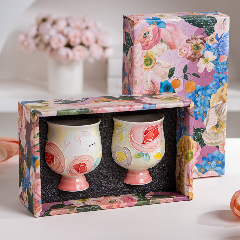 Floral Rose Rabbit Tea Set - Ceramic Tea Cups