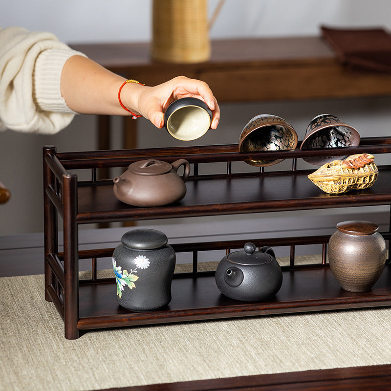 Vintage Chinese Style Double-Layer Drainage Rack Tea Set and Cup Holder