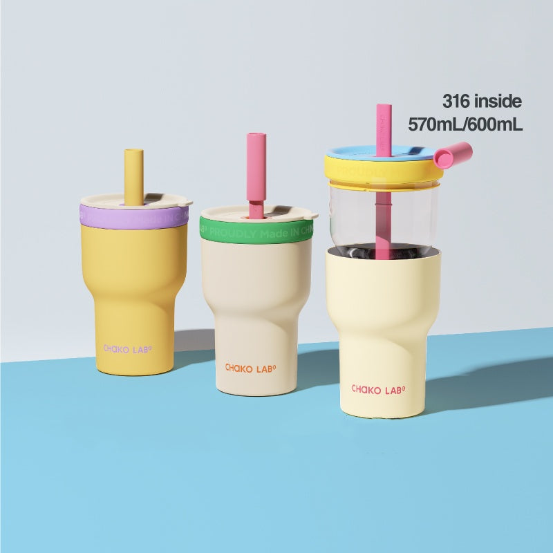 2 in 1 Dual-Enjoy Glass/316 Stainless Steel Tumbler – 570ml/600ml Insulated Coffee/Tea Cup