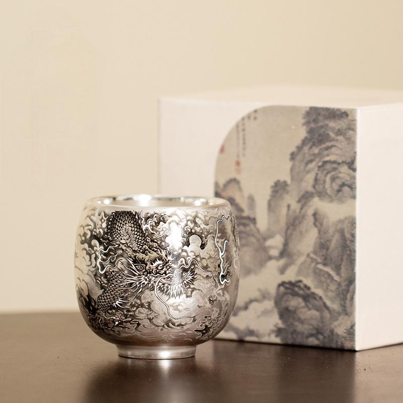 Dragon-Patterned Silver-Glazed Tea Cup