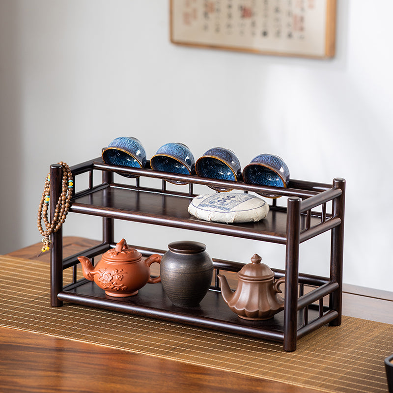 Vintage Chinese Style Double-Layer Drainage Rack Tea Set and Cup Holder