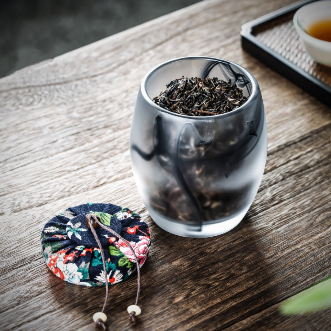 "Ink Wash" Glass Tea Canister with Wooden Lid