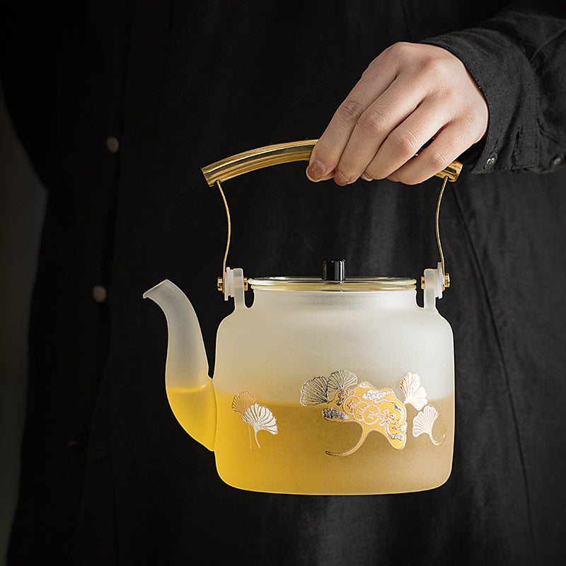 White Gingko Glass Teapot with Stove
