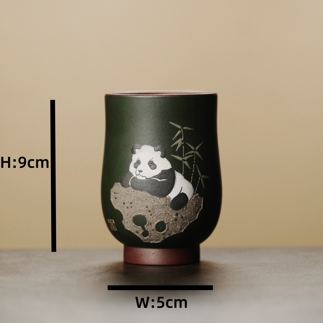 Purple Clay Master Tea Cup - Hand-Painted Giant Panda Design