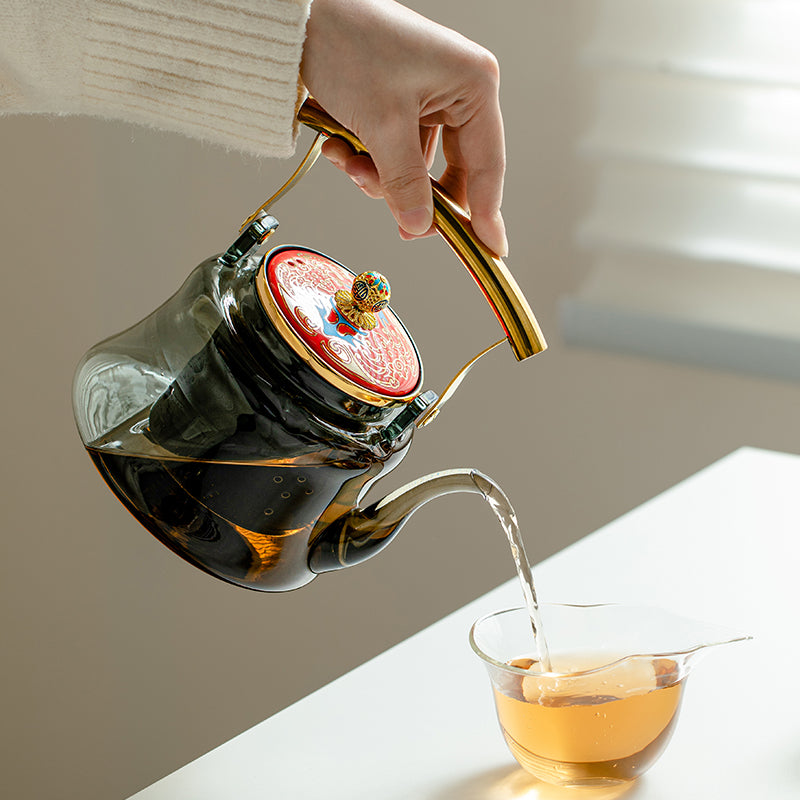 Imperial Glass Teapot Electric Tea Set - Traditional Brewing Kit with Transparent Ash-Grey Teapot & Electric Warmer