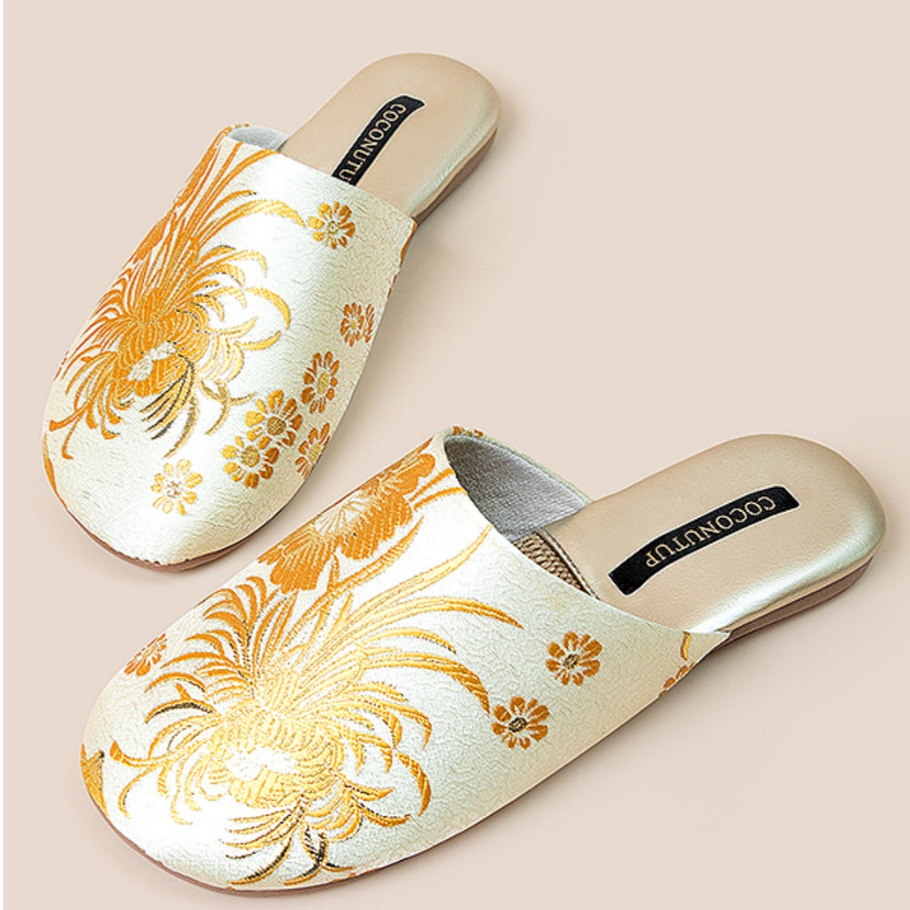 Linen Embroidered House Slippers for Women - Premium Anti-Slip & Odor-Resistant Indoor/Outdoor Slides