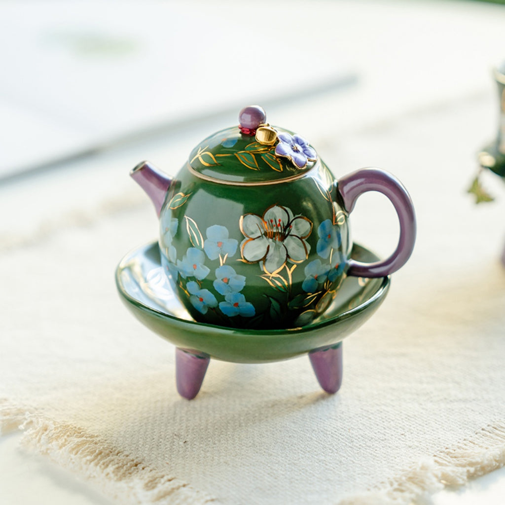 Premium Gongfu Tea Set - Handcrafted Emerald Green Porcelain with Hand-Painted Jasmine Motif