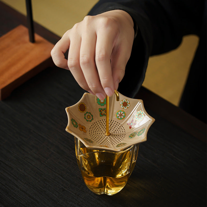 Umbrella-Shaped Ceramic Tea Filter - Creative Tea Leaf Strainer with Stand