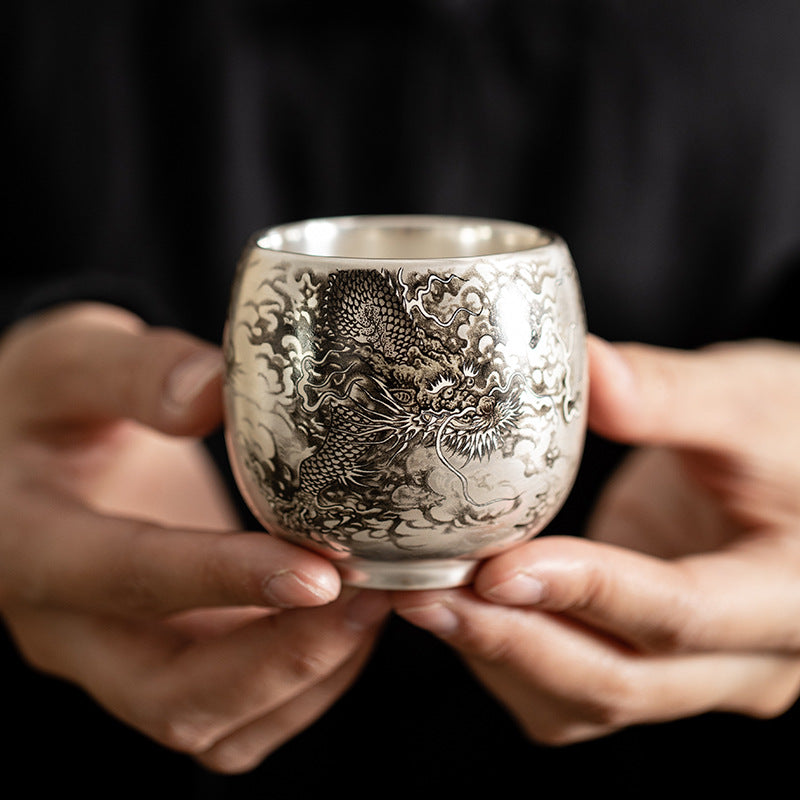 Dragon-Patterned Silver-Glazed Tea Cup