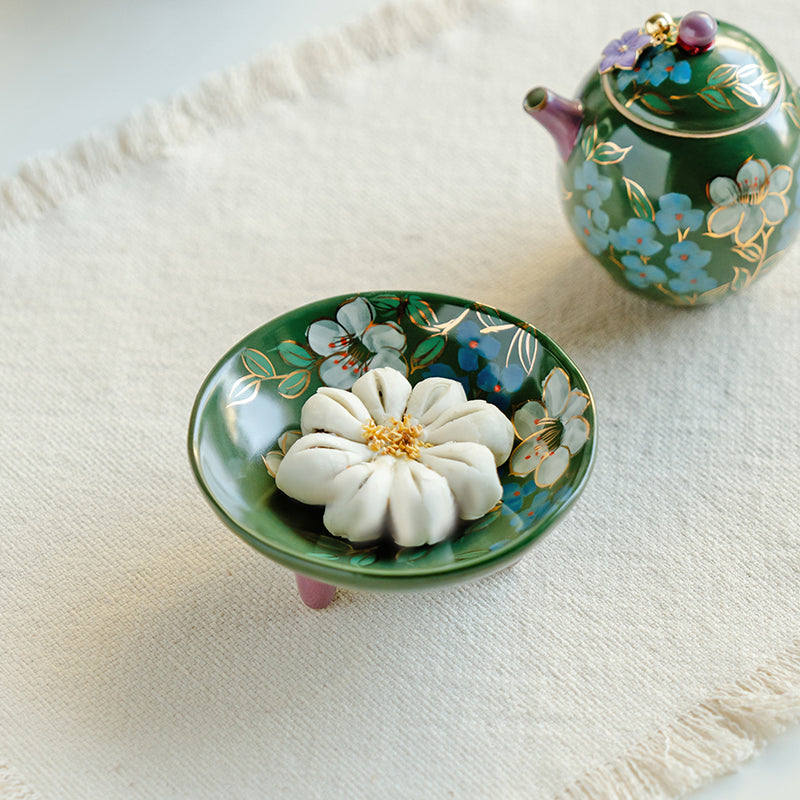 Premium Gongfu Tea Set - Handcrafted Emerald Green Porcelain with Hand-Painted Jasmine Motif