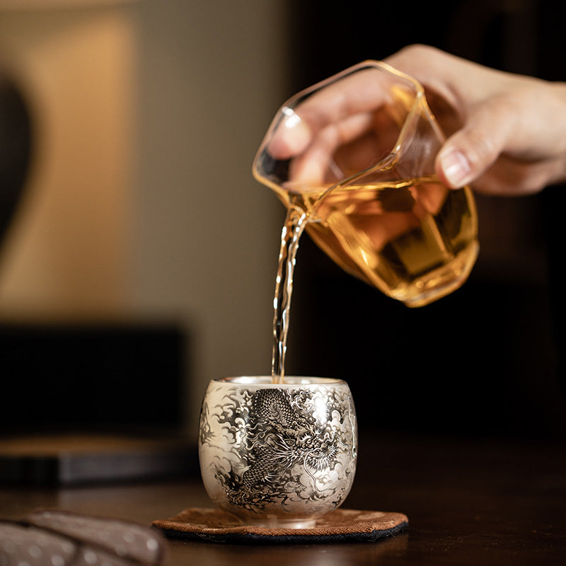 Dragon-Patterned Silver-Glazed Tea Cup