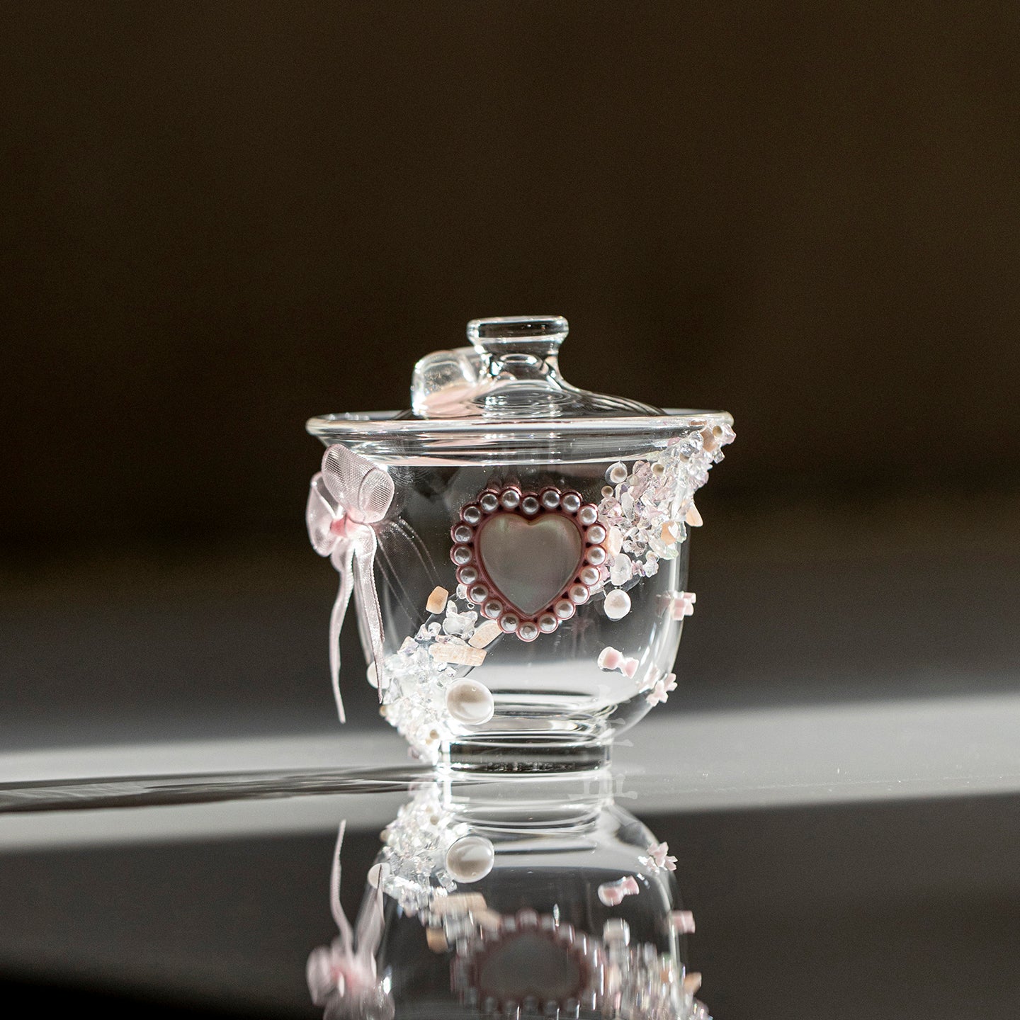 Crystal Heart Glass Gaiwan - Heat-Resistant Lidded Tea Bowl Set