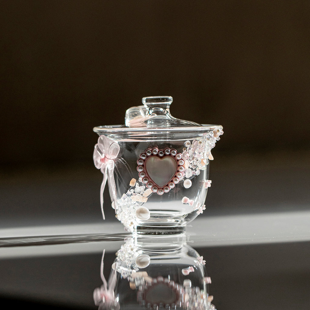 Crystal Heart Glass Gaiwan - Heat-Resistant Lidded Tea Bowl Set
