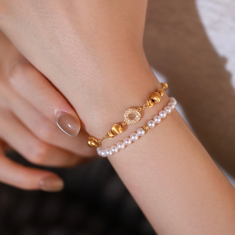 Butter Cookie Retro Design Layered Sterling Silver Gold-Plated OT Clasp Bracelet