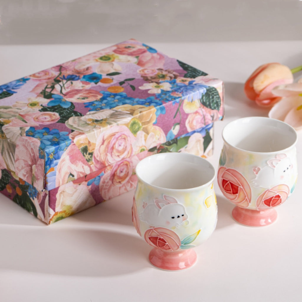 Floral Rose Rabbit Tea Set - Ceramic Tea Cups