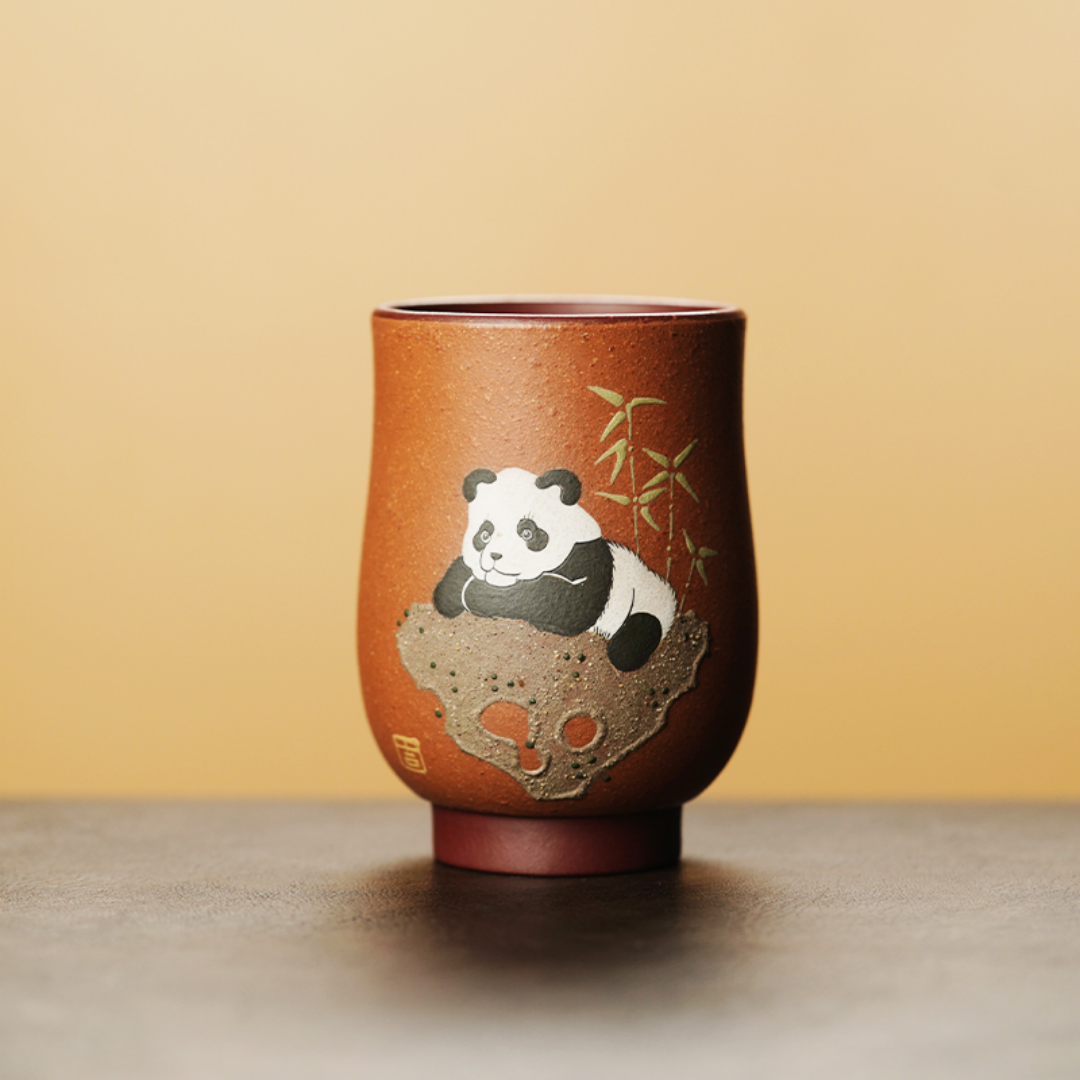 Purple Clay Master Tea Cup - Hand-Painted Giant Panda Design