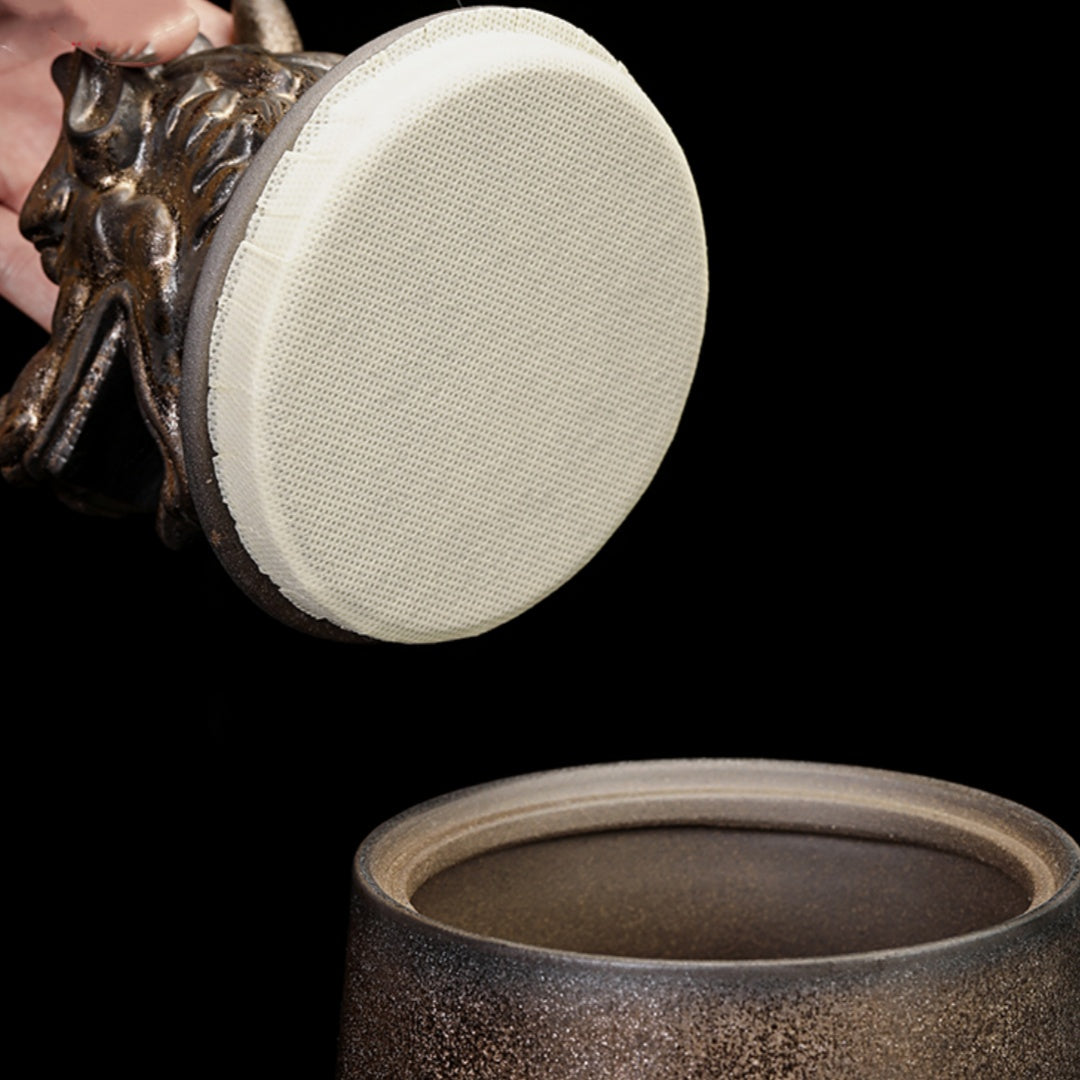 Gilded Zodiac Tea Caddy - 12 Chinese Animal Sign Ceramic Storage Jar