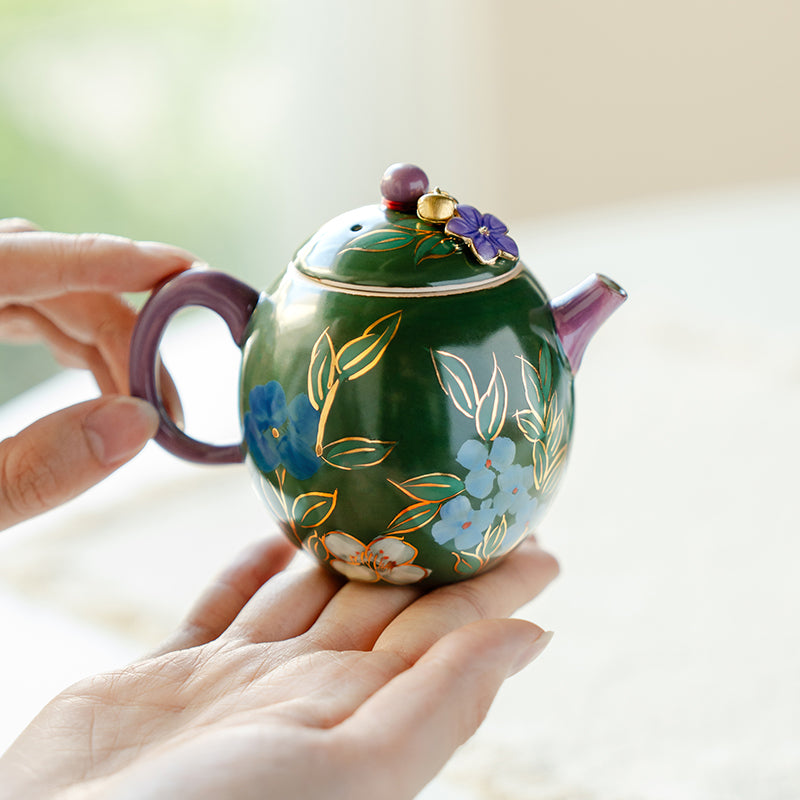 Premium Gongfu Tea Set - Handcrafted Emerald Green Porcelain with Hand-Painted Jasmine Motif