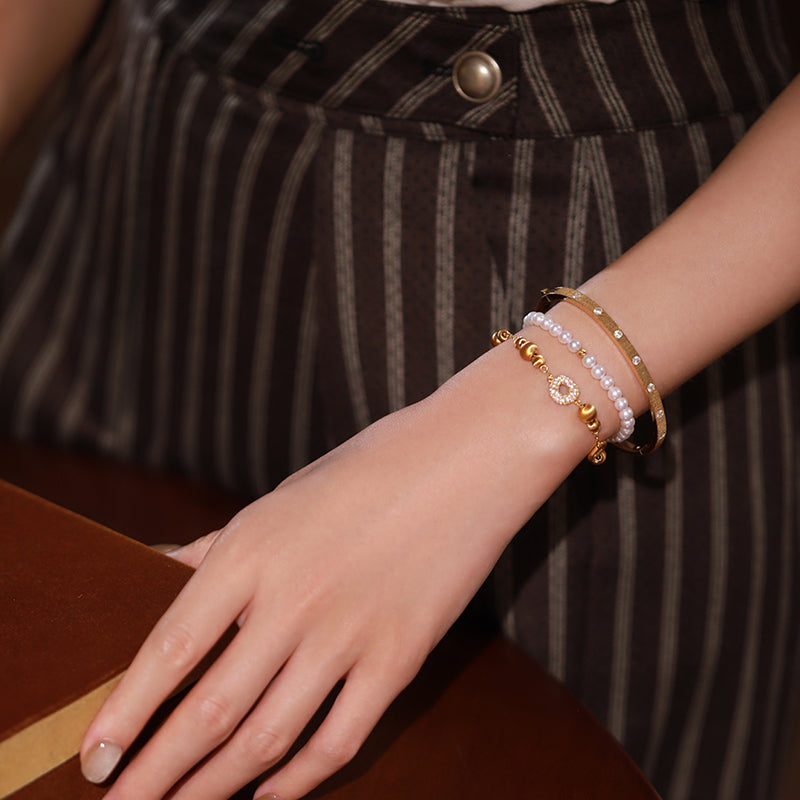 Butter Cookie Retro Design Layered Sterling Silver Gold-Plated OT Clasp Bracelet