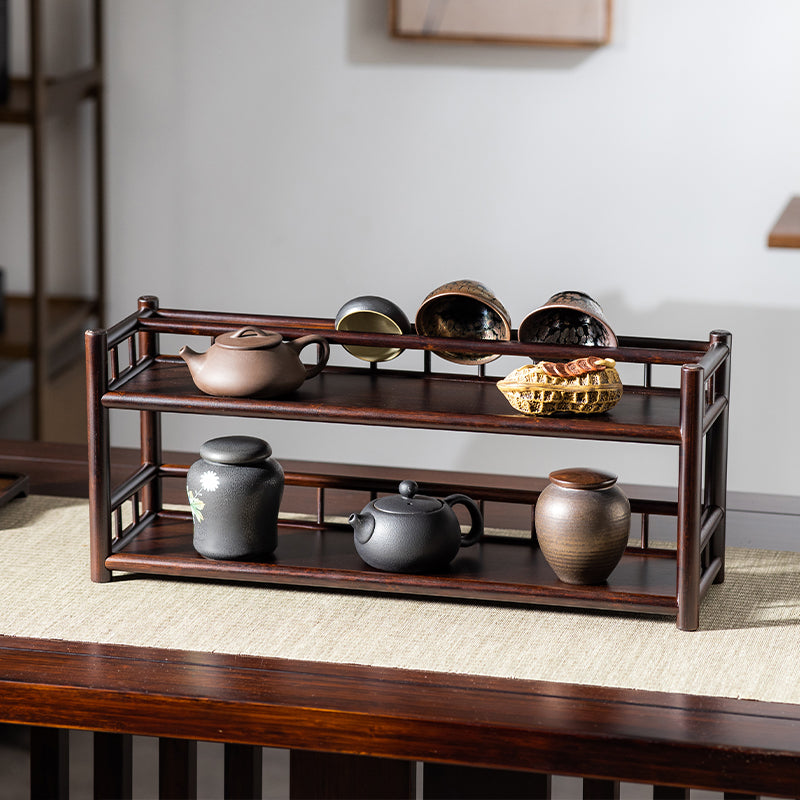 Vintage Chinese Style Double-Layer Drainage Rack Tea Set and Cup Holder