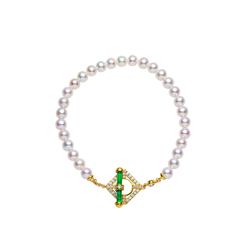 Green Corridor Limited Edition! 4-5MM Top Bead Bracelet - Natural Pearl & Green Agate Sterling Silver OT Clasp