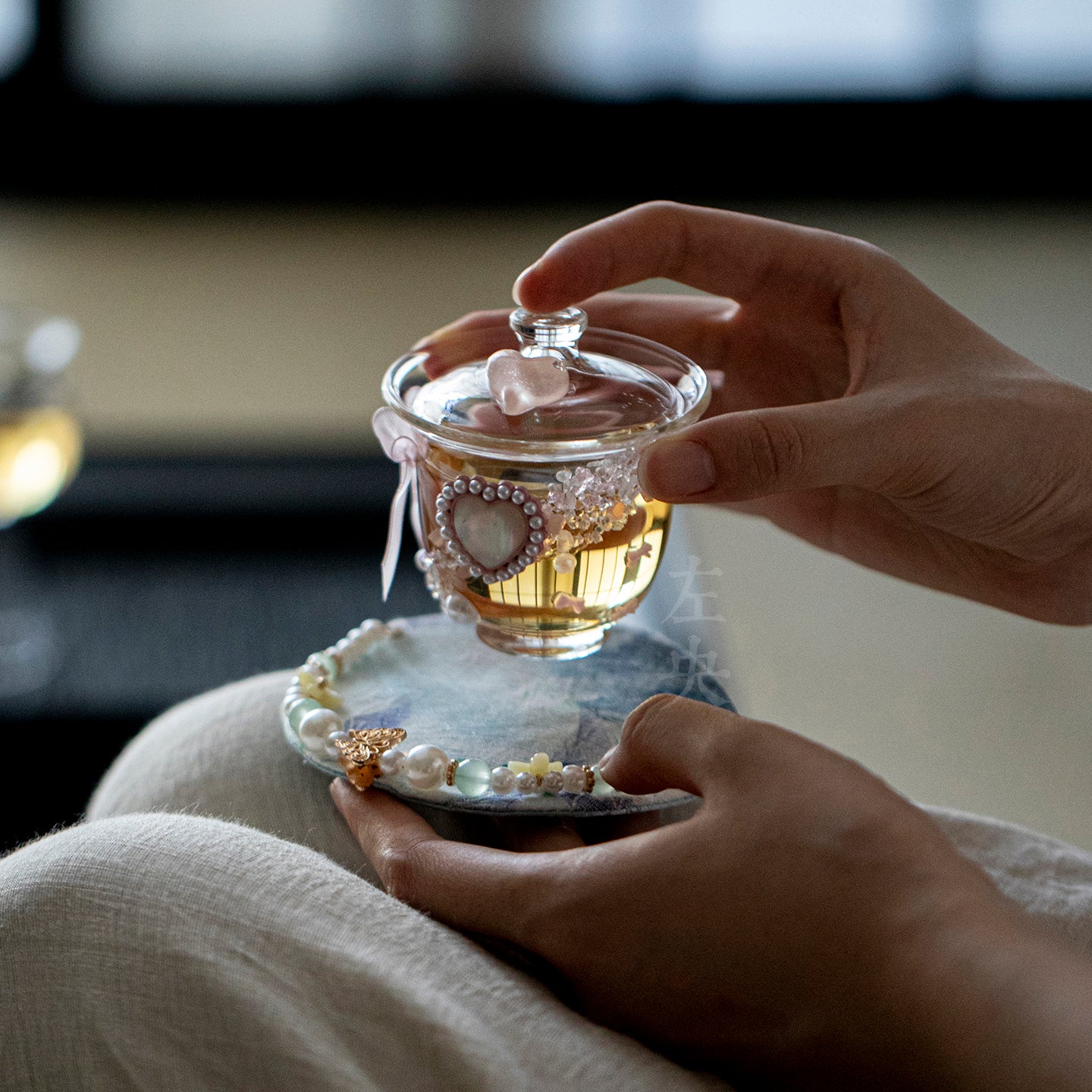 Crystal Heart Glass Gaiwan - Heat-Resistant Lidded Tea Bowl Set