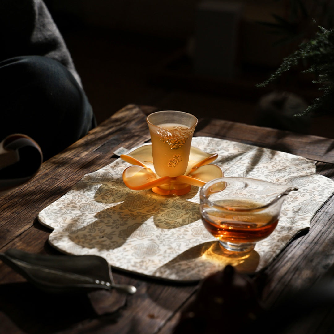 Autumn Fragrance Ancient Glass Osmanthus Tea Cup and Coaster Set