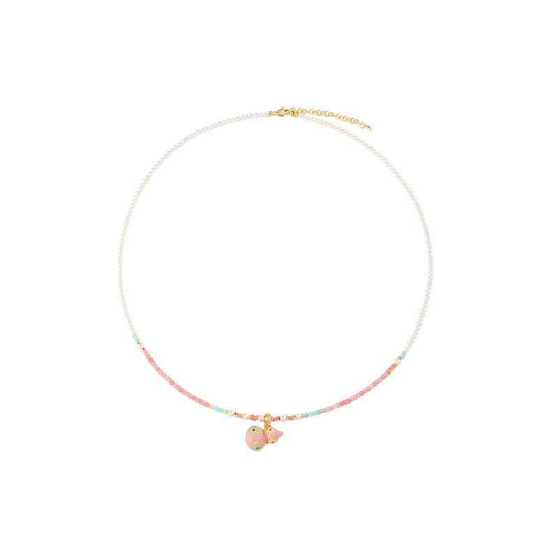 Enamel Gourd Pearl Necklace – Contemporary Chinese Cloisonné Pendant with Natural Gemstones