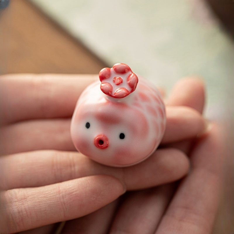 Handcrafted Ceramic Bubble Blowing Fish Tea Pet and Cup Set