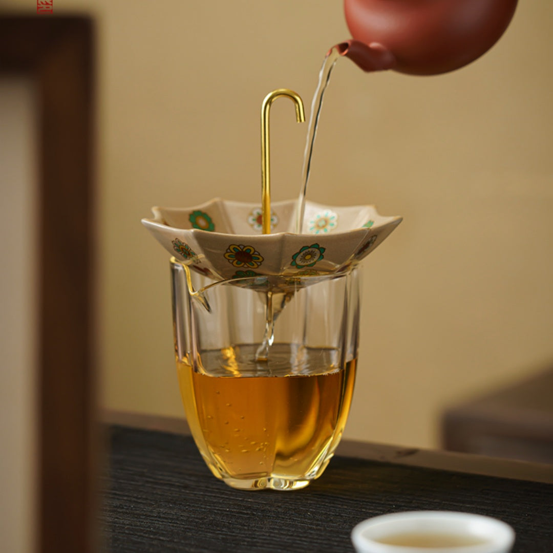 Umbrella-Shaped Ceramic Tea Filter - Creative Tea Leaf Strainer with Stand