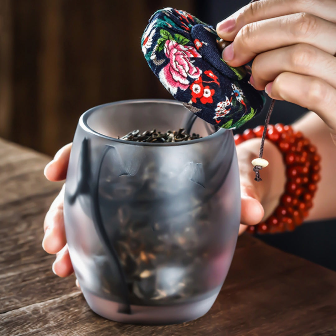 "Ink Wash" Glass Tea Canister with Wooden Lid