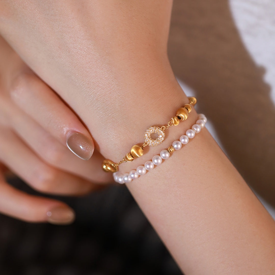 Butter Cookie Retro Design Layered Sterling Silver Gold-Plated OT Clasp Bracelet
