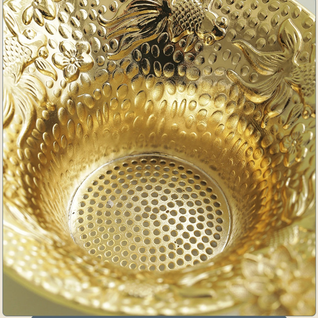 Premium Koi & Plum Blossom Tea Strainer - Alloy Filter with Wooden Handle