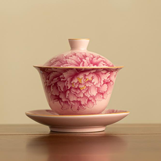 Pink Peony Ceramic Gaiwan