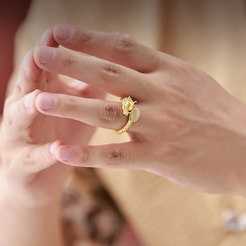 Natural Adjustable Hetian Jade Dragon Tail Ring