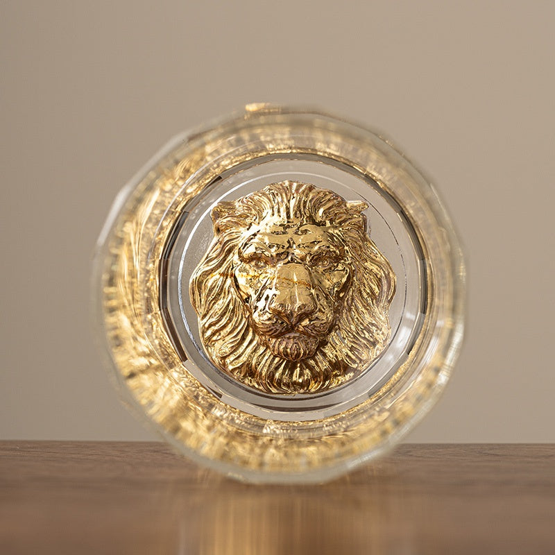 The Exquisite K9 Triple Color 3D Relief Crystal Lion Head Glass Cup