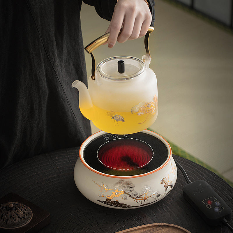 White Gingko Glass Teapot with Stove
