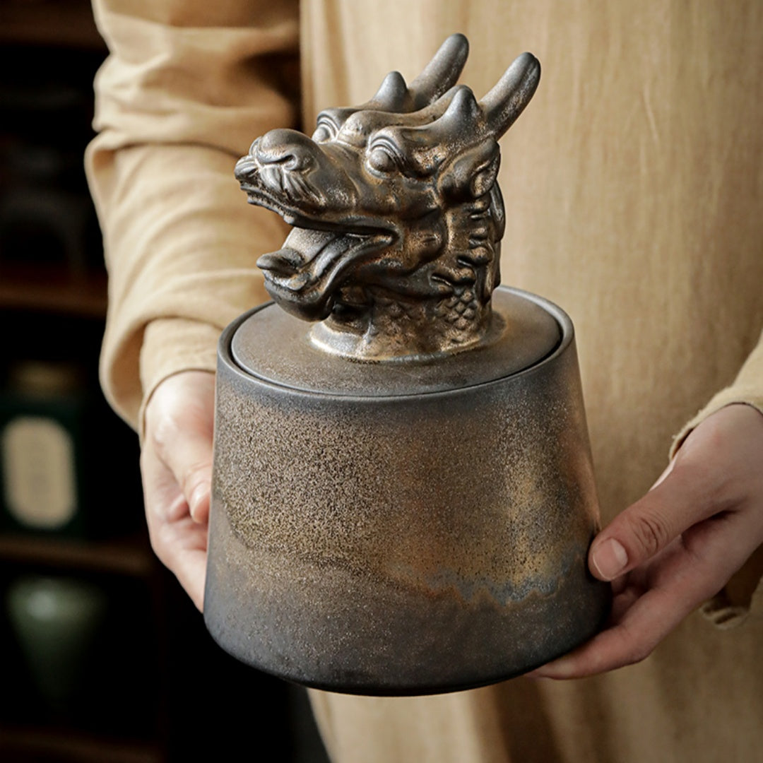 Gilded Zodiac Tea Caddy - 12 Chinese Animal Sign Ceramic Storage Jar