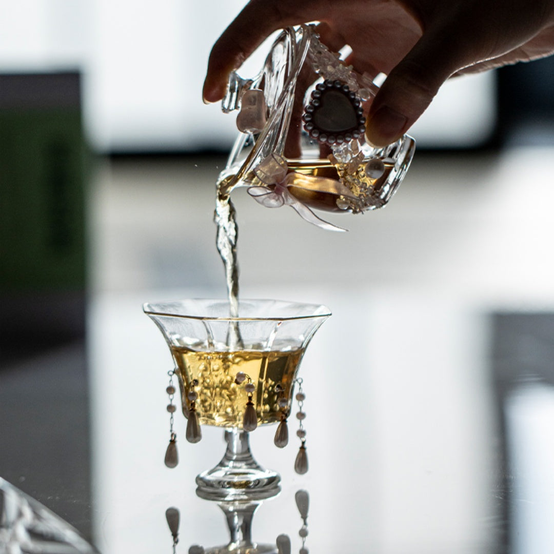 Crystal Heart Glass Gaiwan - Heat-Resistant Lidded Tea Bowl Set