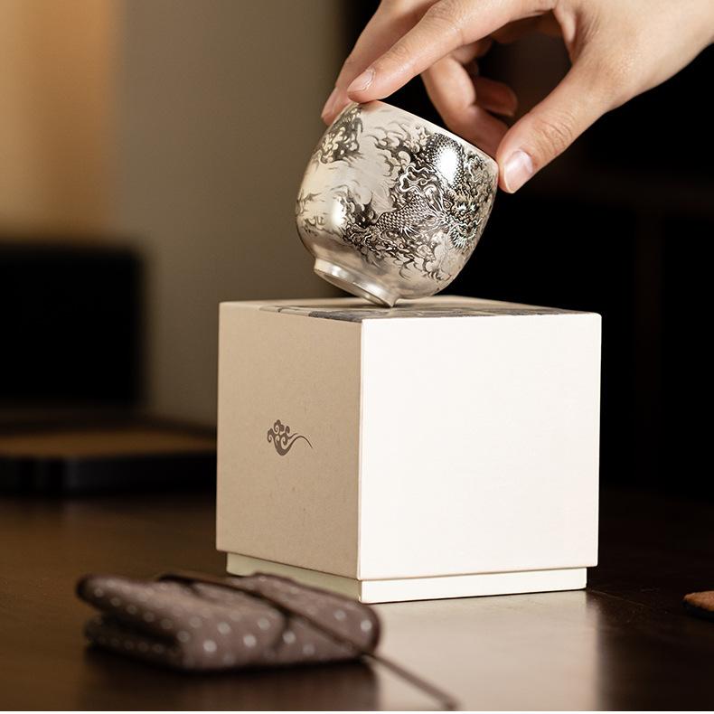 Dragon-Patterned Silver-Glazed Tea Cup
