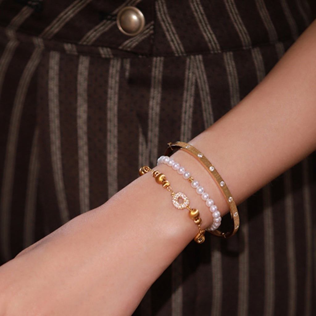 Butter Cookie Retro Design Layered Sterling Silver Gold-Plated OT Clasp Bracelet