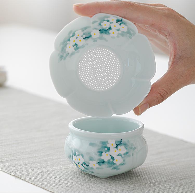 Shadow Blue Hand - painted Orchid Integrated Tea Strainer and Filter