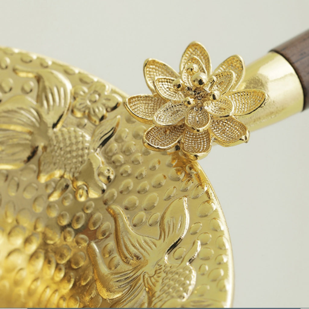 Premium Koi & Plum Blossom Tea Strainer - Alloy Filter with Wooden Handle