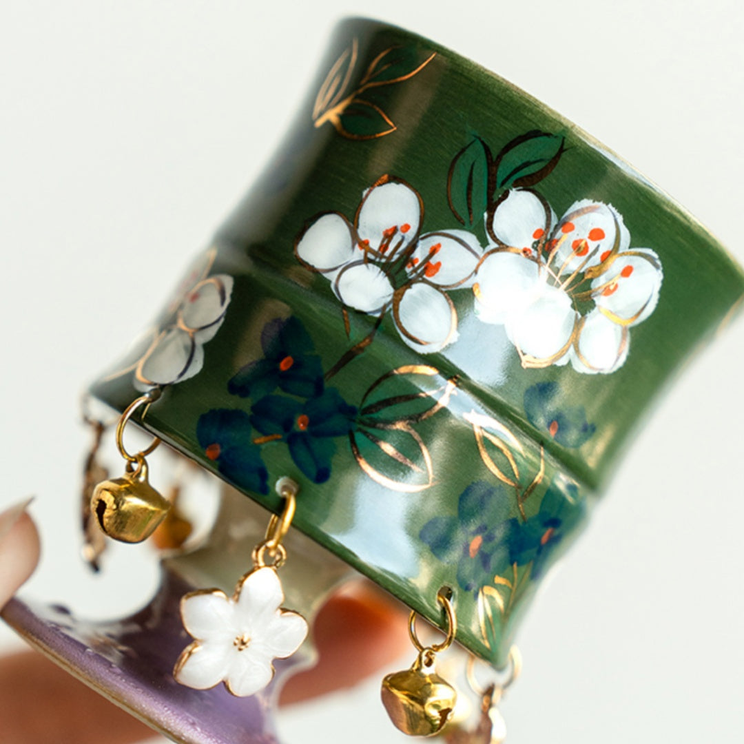 Premium Gongfu Tea Set - Handcrafted Emerald Green Porcelain with Hand-Painted Jasmine Motif