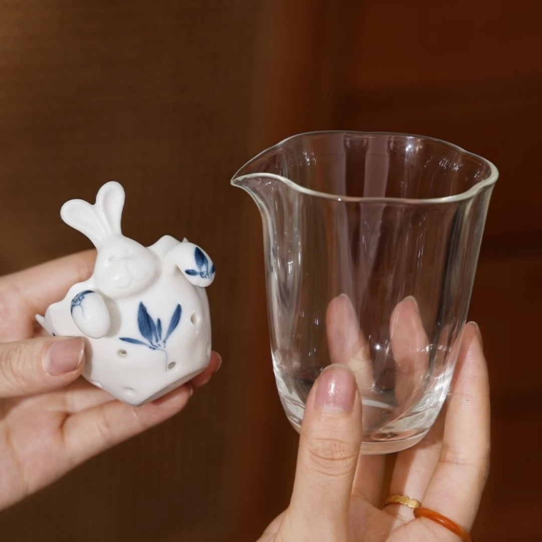 Rabbit Tea Strainer - Hand-Painted Orchid Design Tea Filter Tea Cup and Fairness Cup Set