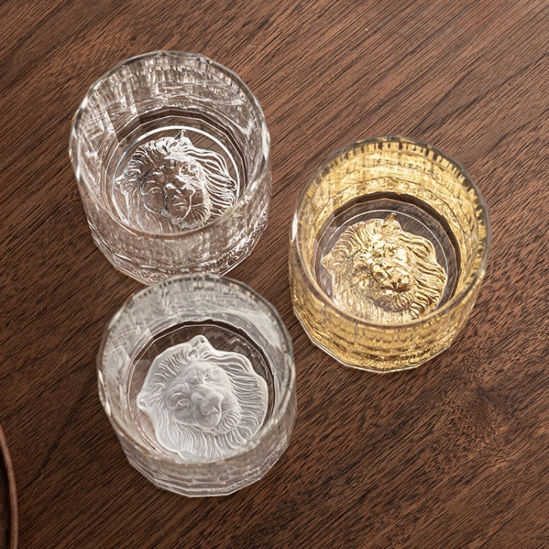 The Exquisite K9 Triple Color 3D Relief Crystal Lion Head Glass Cup