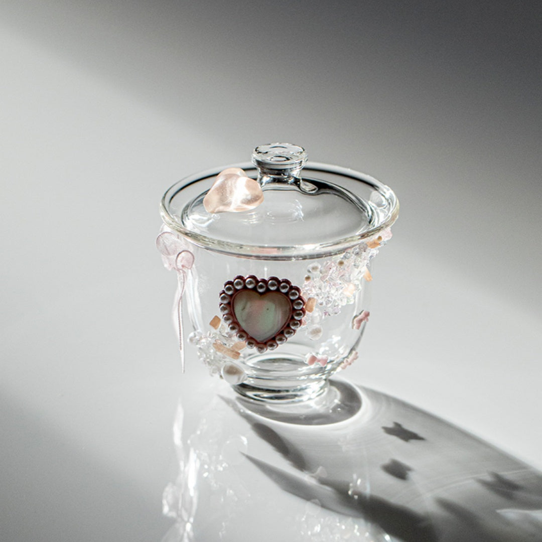 Crystal Heart Glass Gaiwan - Heat-Resistant Lidded Tea Bowl Set