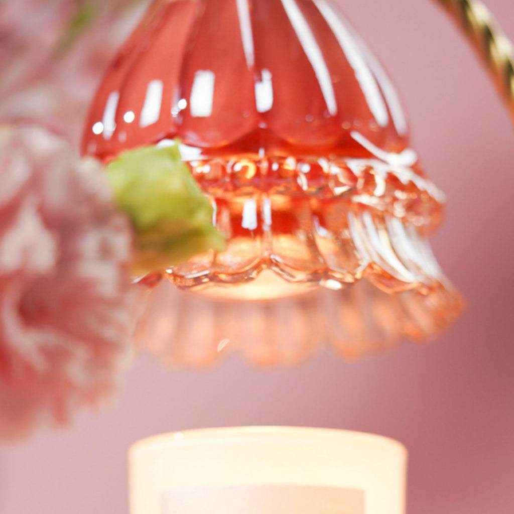 Pink Lily of the Valley Aroma Wax Melter with Temperature Control and Auto Shut-off Retro Romantic Scented Lamp