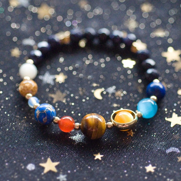 #J4 Solar System Bracelet - Pluto - Moon - Unique Gemstone - 12 Patterns